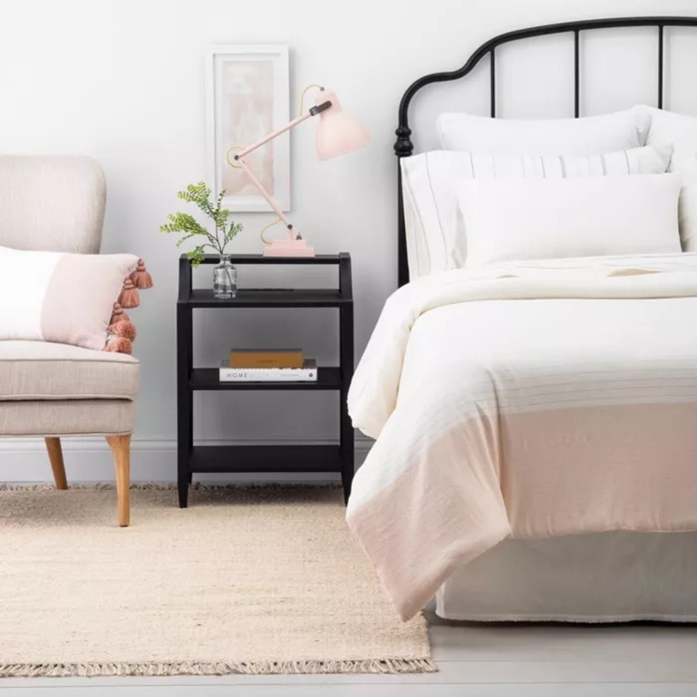 King Stripe Comforter & Sham Set.Cream/dusty pink